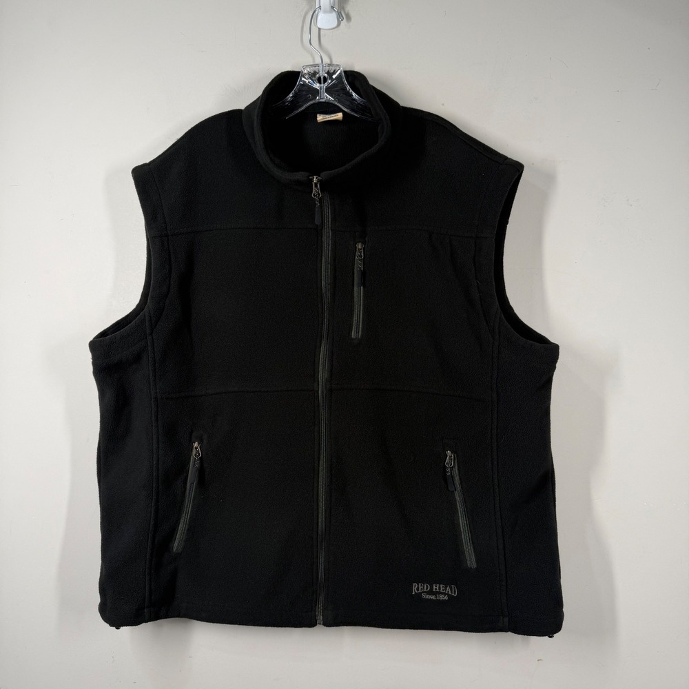 RedHead Mens Sz 2XL Black Fleece Full Zip Vest Jacket Pockets 628RHF18-7461K